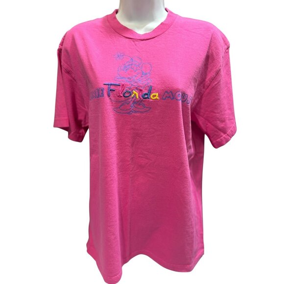 Disney Women's Minnie Mouse Florida Embroidered Graphic Pink T-Shirt - Picture 3 of 15